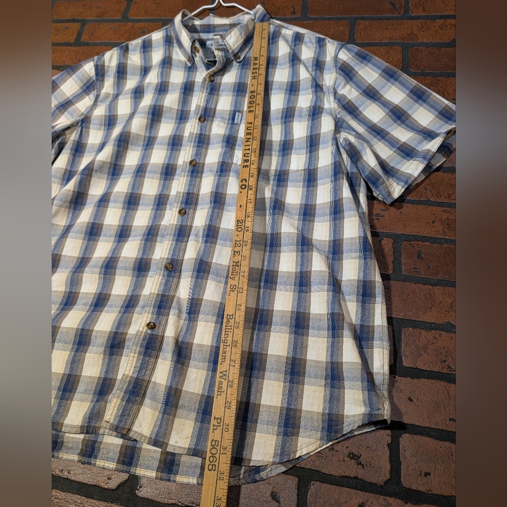 Carhartt Men's 2XL Grey Blue White Plaid‎ Button Down Work Shirt Casual - Picture 8 of 12